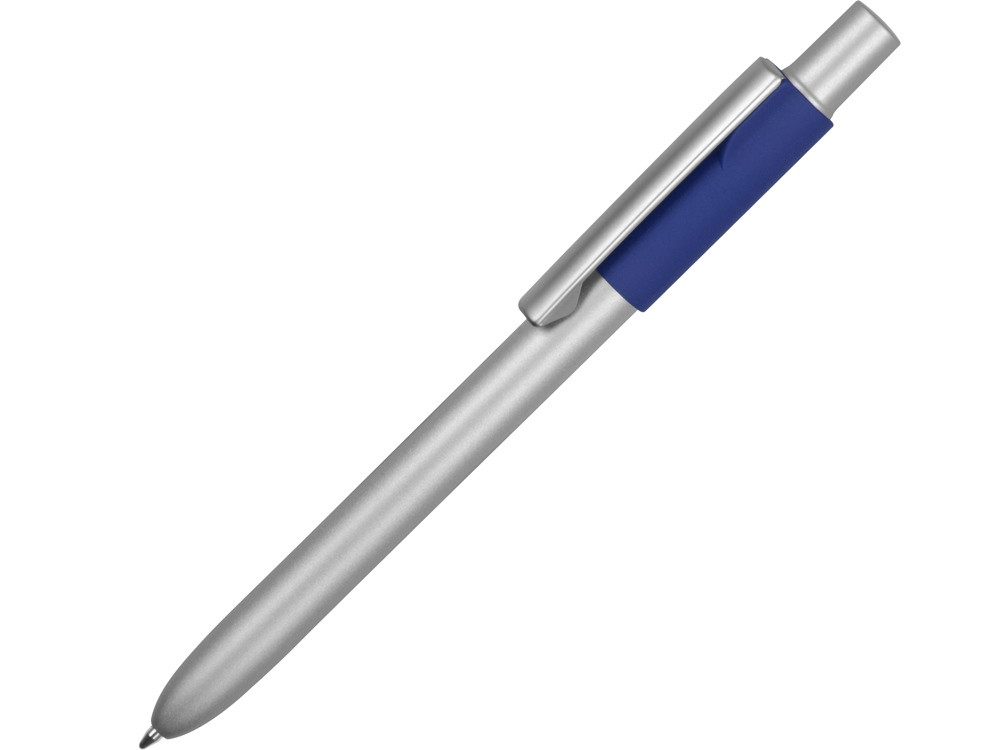 Ручка металлическая шариковая Bobble с силиконовой вставкой, серый/синий - фото 1 - id-p111789549