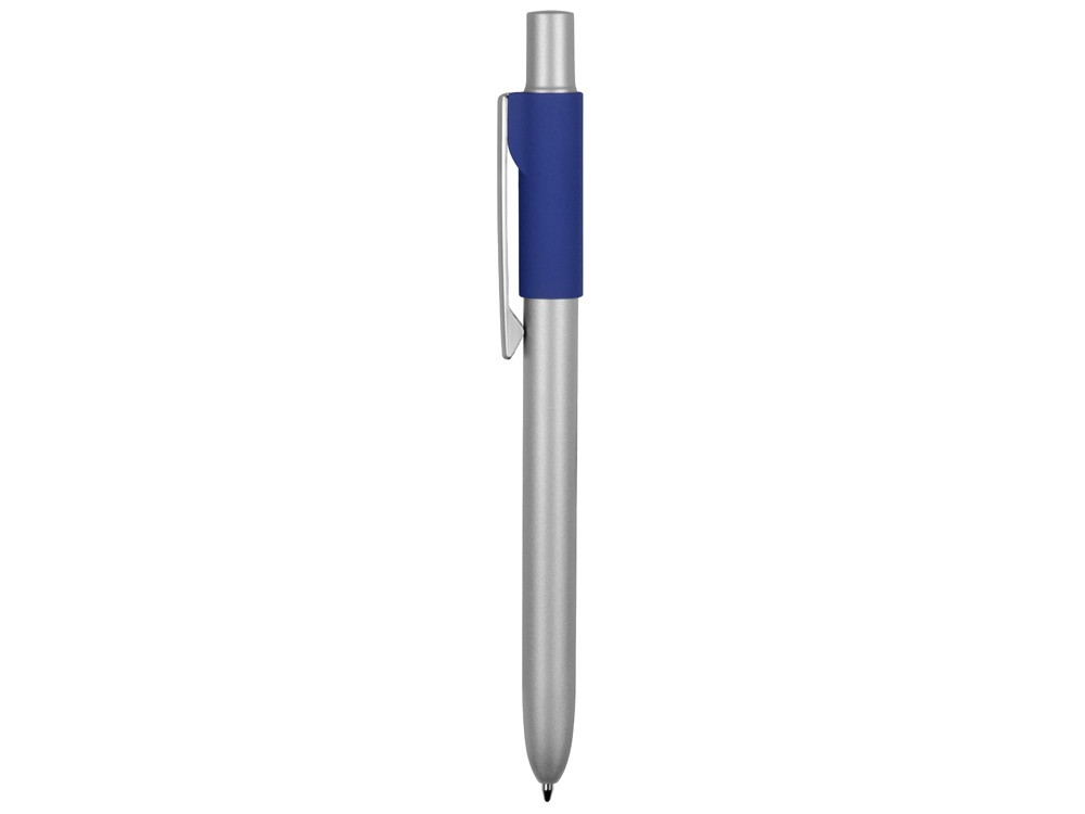 Ручка металлическая шариковая Bobble с силиконовой вставкой, серый/синий - фото 3 - id-p111789549