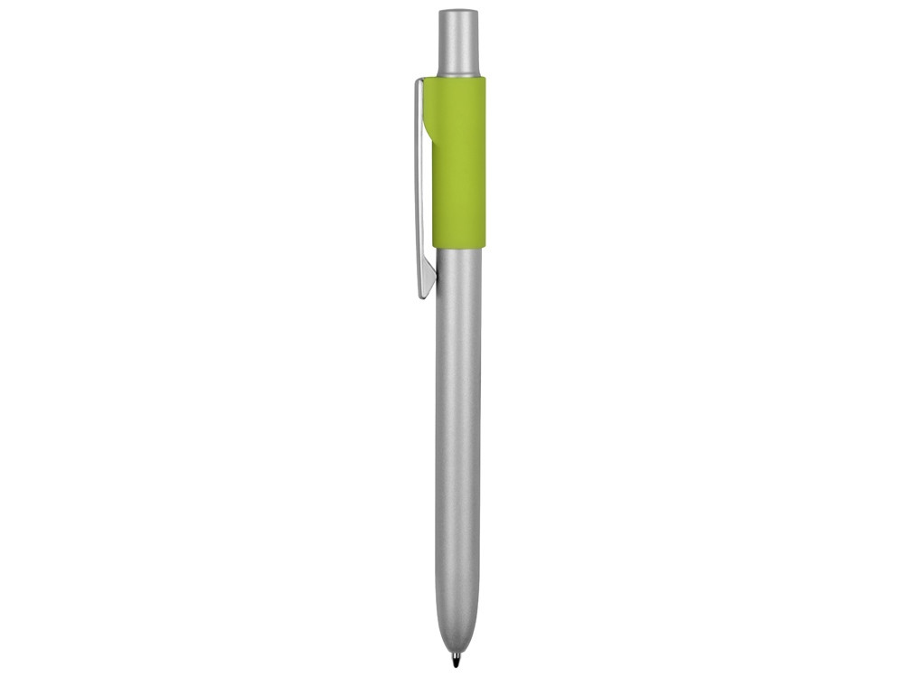 Ручка металлическая шариковая Bobble с силиконовой вставкой, серый/зеленое яблоко - фото 3 - id-p111789550