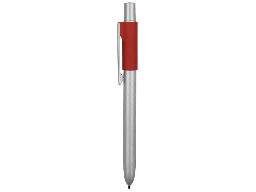 Ручка металлическая шариковая Bobble с силиконовой вставкой, серый/красный - фото 3 - id-p111789551