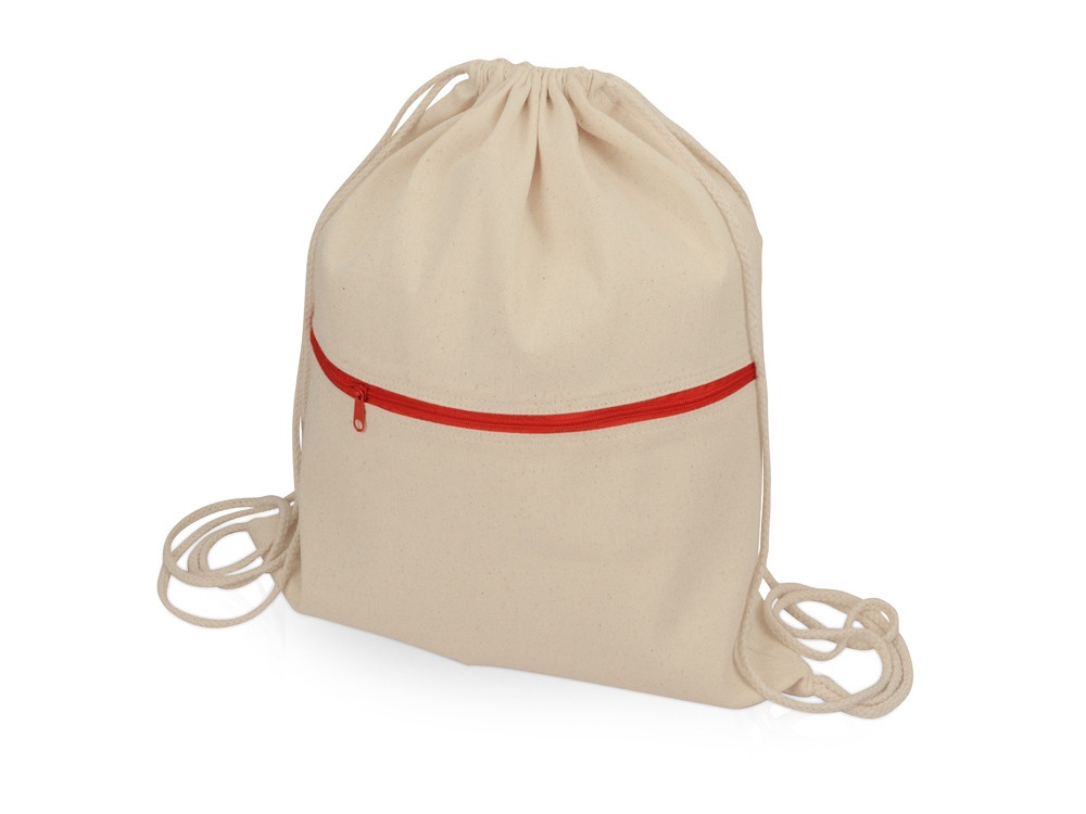 Рюкзак-мешок хлопковый Lark с цветной молнией, натуральный/красный - фото 1 - id-p111794588