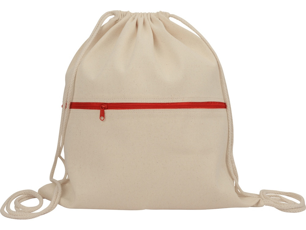 Рюкзак-мешок хлопковый Lark с цветной молнией, натуральный/красный - фото 3 - id-p111794588