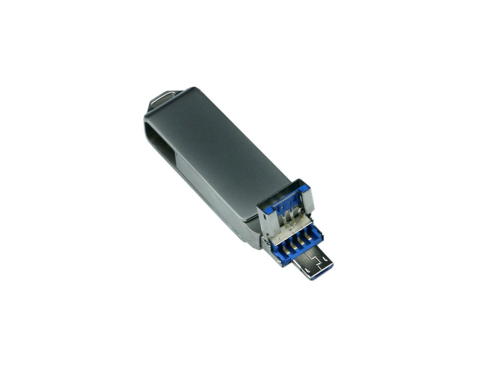 USB-флешка на 32 Гб, интерфейс USB3.0, поворотный механизм,c дополнительными разъемами для I-phone Lightning и - фото 3 - id-p111796668