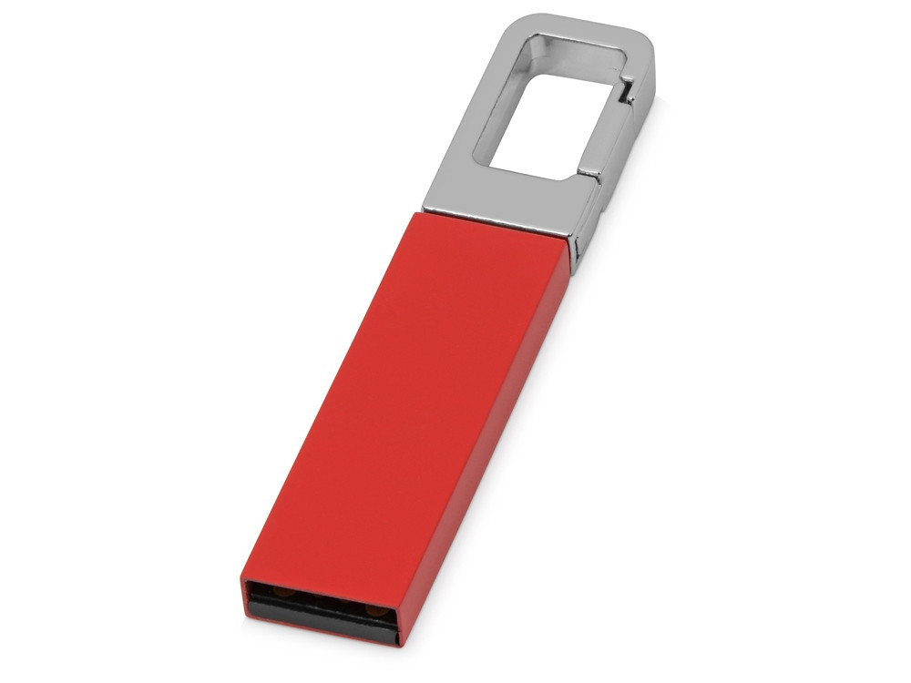 Флеш-карта USB 2.0 16 Gb с карабином Hook, красный/серебристый - фото 1 - id-p111790752