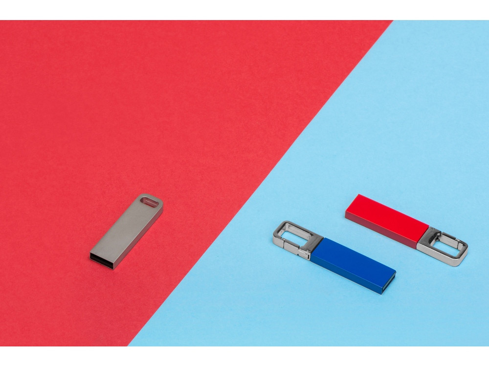 Флеш-карта USB 2.0 16 Gb с карабином Hook, красный/серебристый - фото 3 - id-p111790752