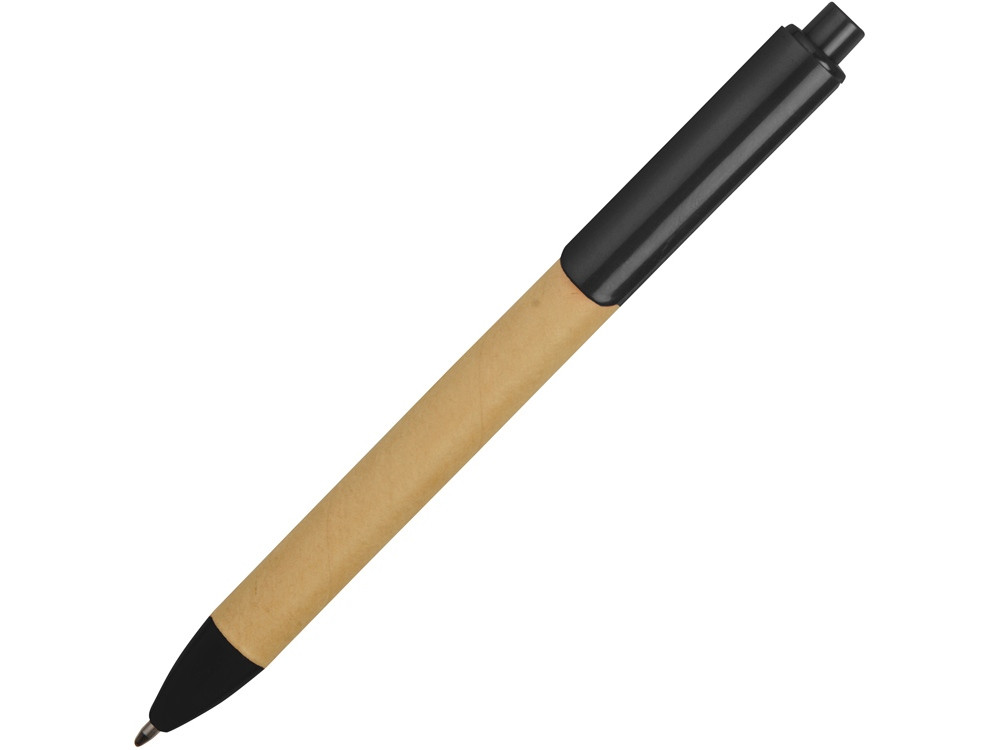Ручка картонная пластиковая шариковая Эко 2.0, бежевый/черный - фото 2 - id-p111788764