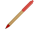 Ручка картонная пластиковая шариковая Эко 2.0, бежевый/красный, фото 2