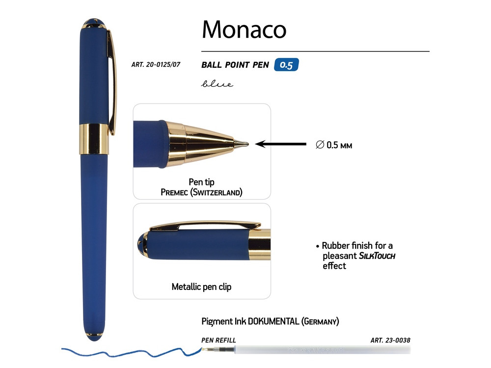 Ручка пластиковая шариковая Monaco, 0,5мм, синие чернила, темно-синий - фото 3 - id-p111793809