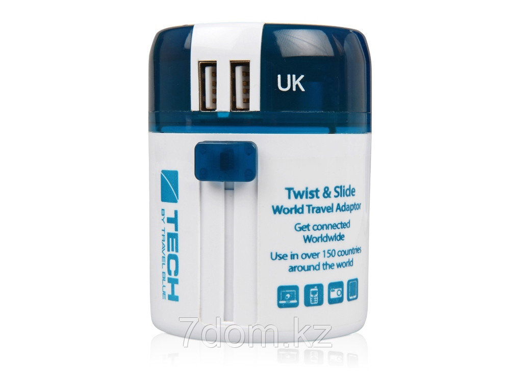 Адаптер с 2-умя USB-портами для зарядки Travel Blue Twist & Slide Adaptor голубой/белый - фото 7 - id-p111788811