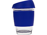 Стеклянный стакан Monday с силиконовой крышкой и манжетой, 350мл, синий, фото 3