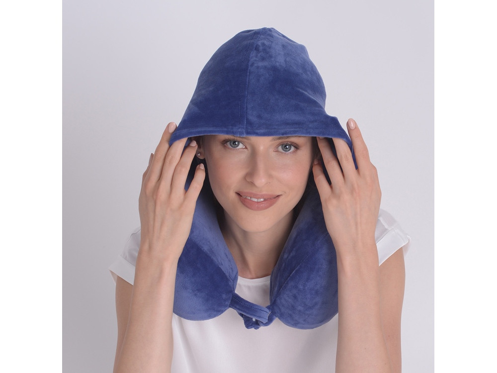 Подушка для путешествий с эффектом памяти, с капюшоном Hooded Tranquility Pillow, синий - фото 5 - id-p111815876