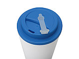 Пластиковый стакан Take away с двойными стенками и крышкой с силиконовым клапаном, 350 мл, белый/голубой, фото 3