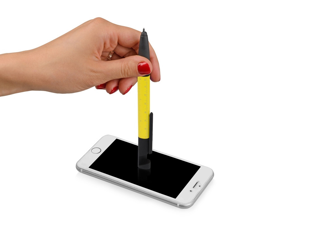 Ручка-стилус металлическая шариковая многофункциональная (6 функций) Multy, желтый - фото 5 - id-p111788950