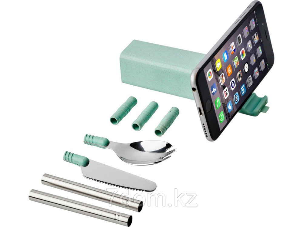 Набор столовых приборов Galen из пшеничной соломы с держателем для мобильного телефона, мятный, фото 1