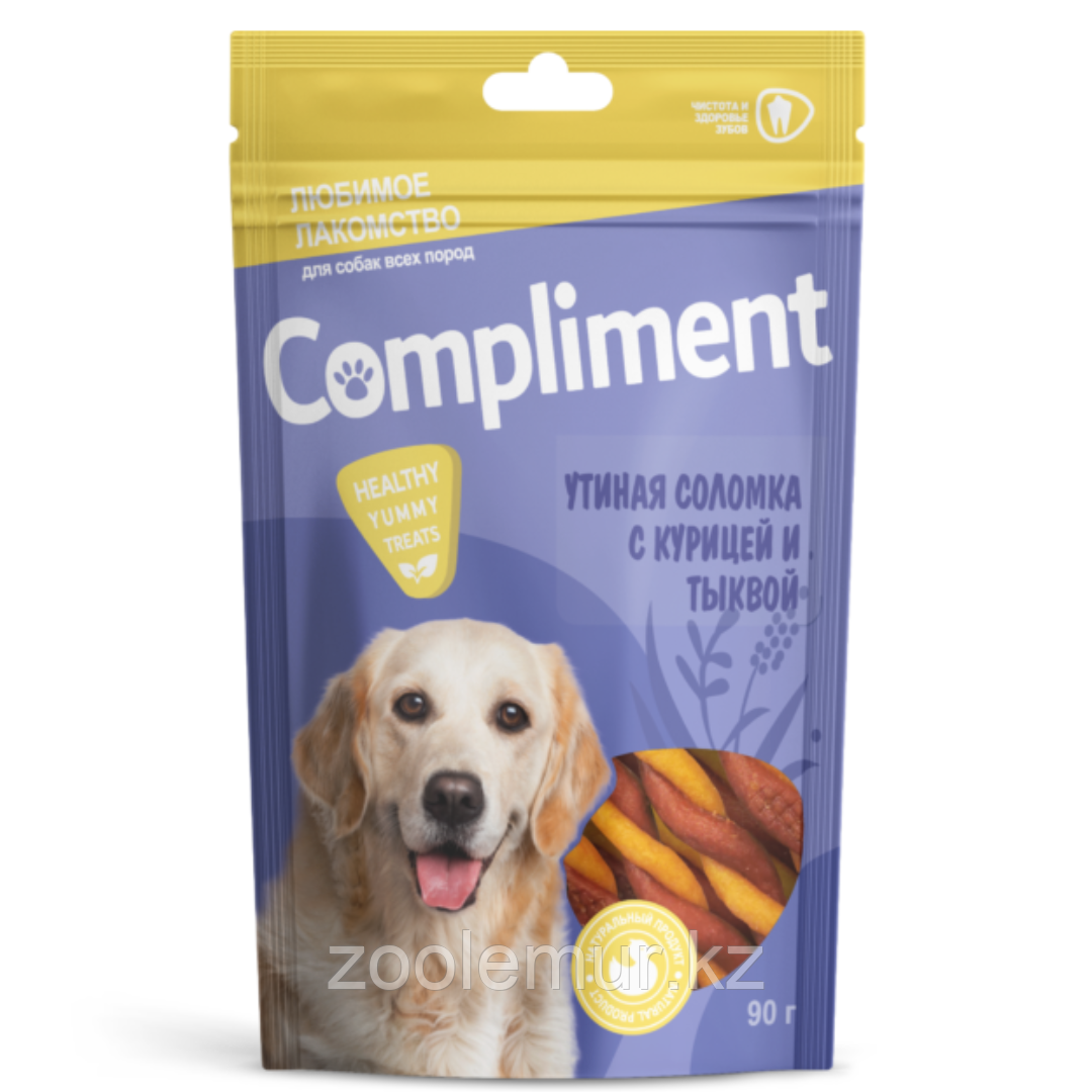 COMPLIMENT Лакомство для собак всех пород Утиная соломка с тыквой, 90 гр