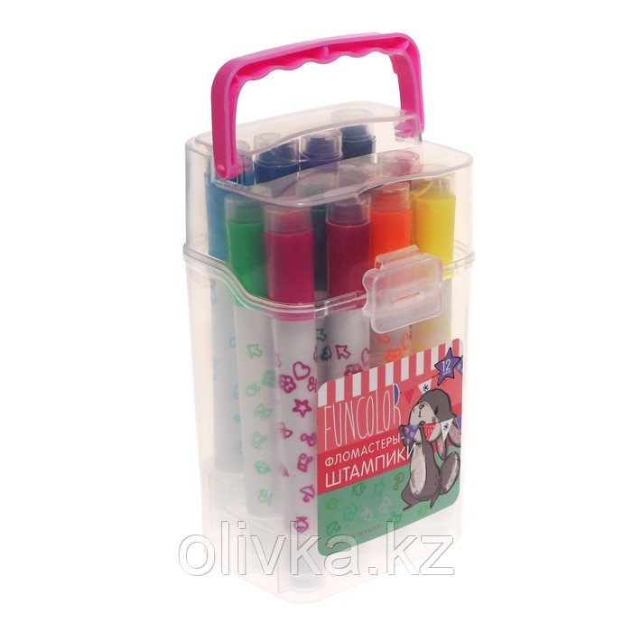 Фломастеры-штампики 12 цветов, Funcolor, в пластиковом пенале, МИКС - фото 9 - id-p110921603