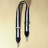 Ручка для сумки, стропа с кожаной вставкой, 139 ± 3 × 3,8 см, цвет синий/белый, фото 2