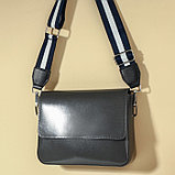 Ручка для сумки, стропа с кожаной вставкой, 139 ± 3 × 3,8 см, цвет синий/белый, фото 4