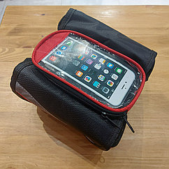 Сумка + держатель телефона 2 в 1 для велосипеда на раму спереди. Чехол под смартфон. Черно-красная.