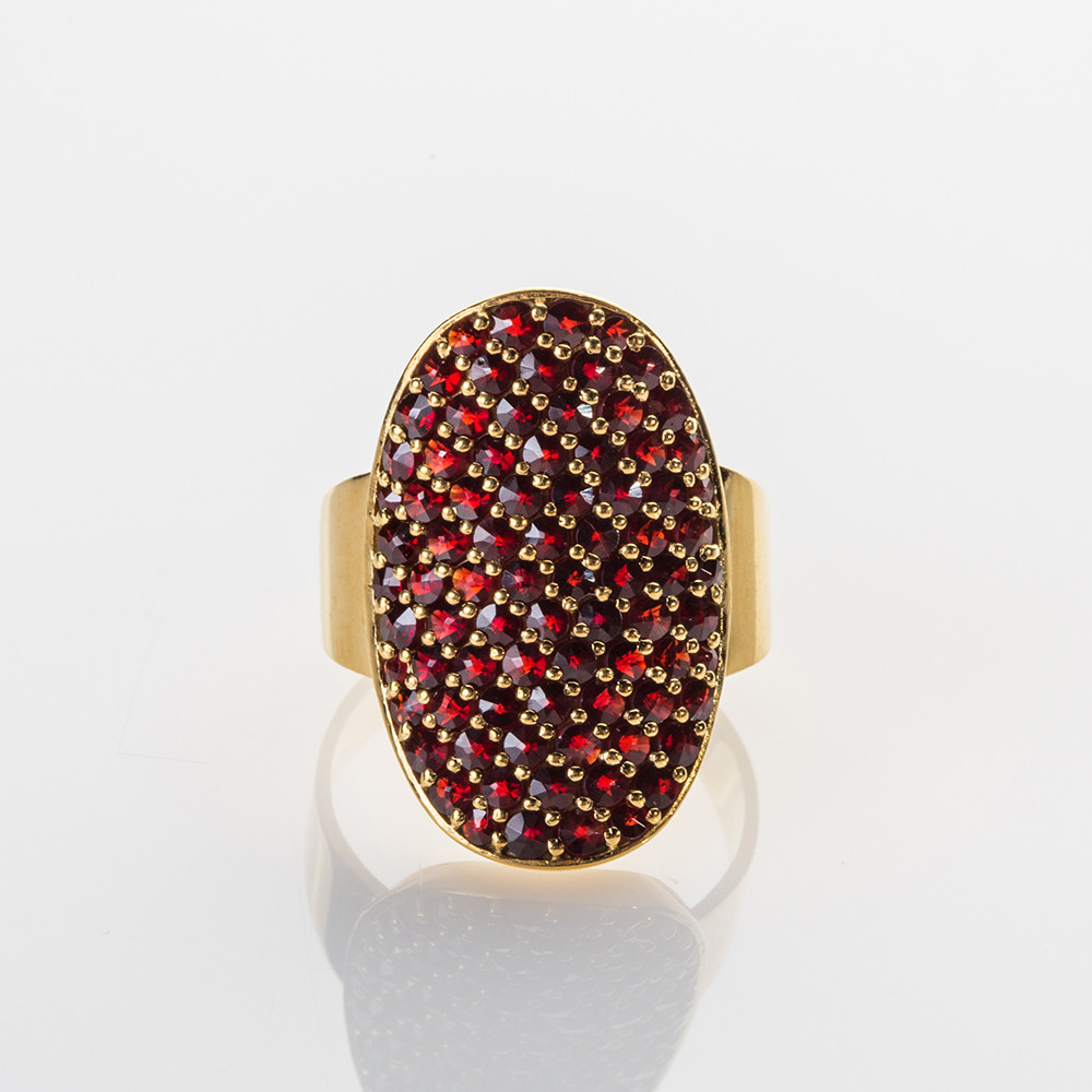 Кольцо из позолоченного серебра с природным богемским гранатом - размер 19, фото 1