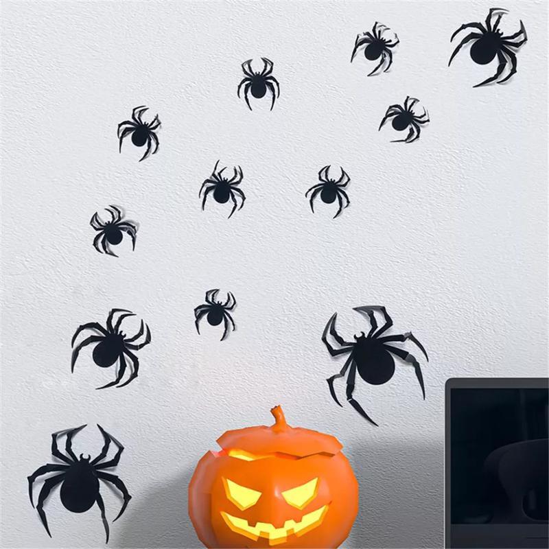 Набор наклеек для Хэллоуина наклейки Пауки (черные) 12 шт - фото 1 - id-p111776748