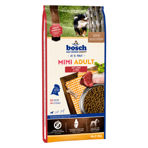 Корм Bosch Mini Adult Lamb & Rice, Ягненок и рис (вес уп 15 кг) - фото 1 - id-p111857200