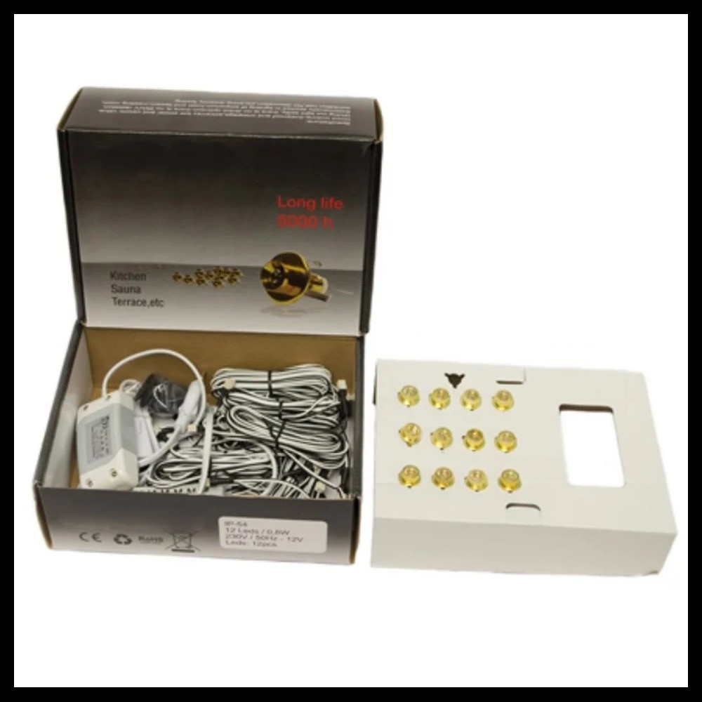 Термостойкое точечное LED освещение для русской бани Sauna LedLight Silver (золотые линзы, 12V, 6 точек) - фото 1 - id-p106733968