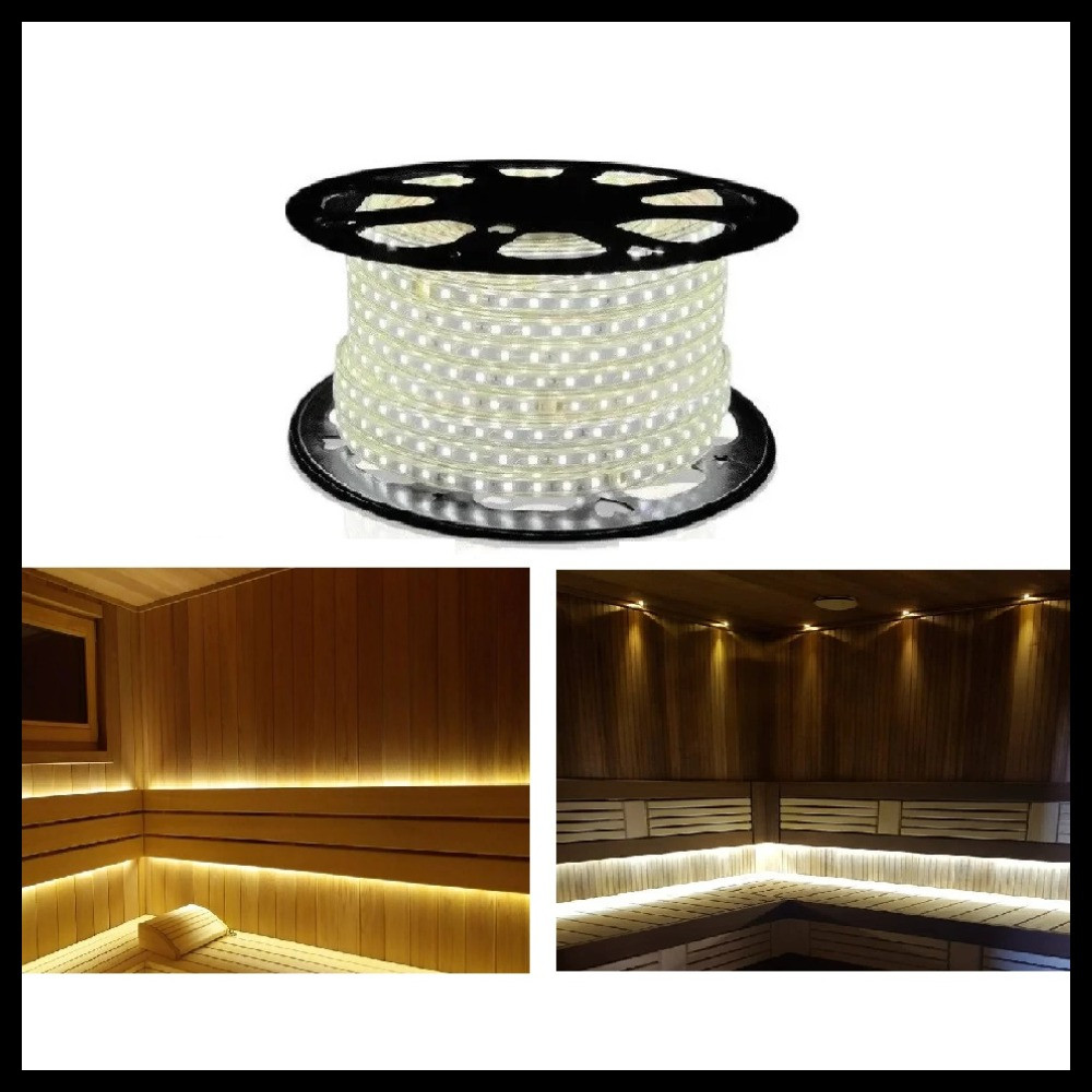 Термостойкая светодиодная лента NeoNeon для декоративной подсветки русской бани (теплый свет 3000K, 12V, IP67)