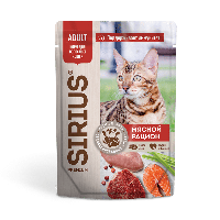 SIRIUS Корм консерв полнорац для кошек. Кусочки в соусе "Мясной рацион"85 г