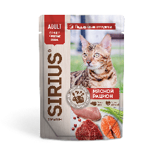 SIRIUS Сухой полнорац корм для взрослых кошек, мясной рацион 400 г