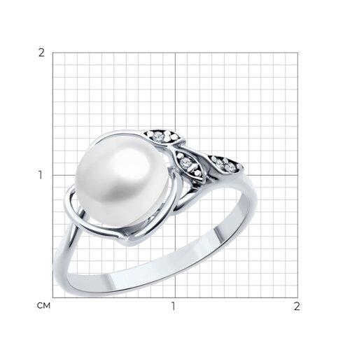 Кольцо из серебра с натуральным жемчугом и фианитами - размер 18 - фото 3 - id-p111854378