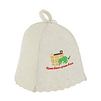 Шапка для бани Hot Pot «Наша баня лучше всех», войлок, с вышивкой, белый