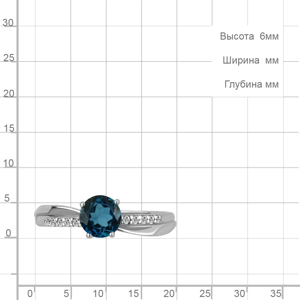 Кольцо из серебра Топаз Лондон Блю Фианит Aquamarine 6511908А.5 покрыто родием - фото 2 - id-p62993773