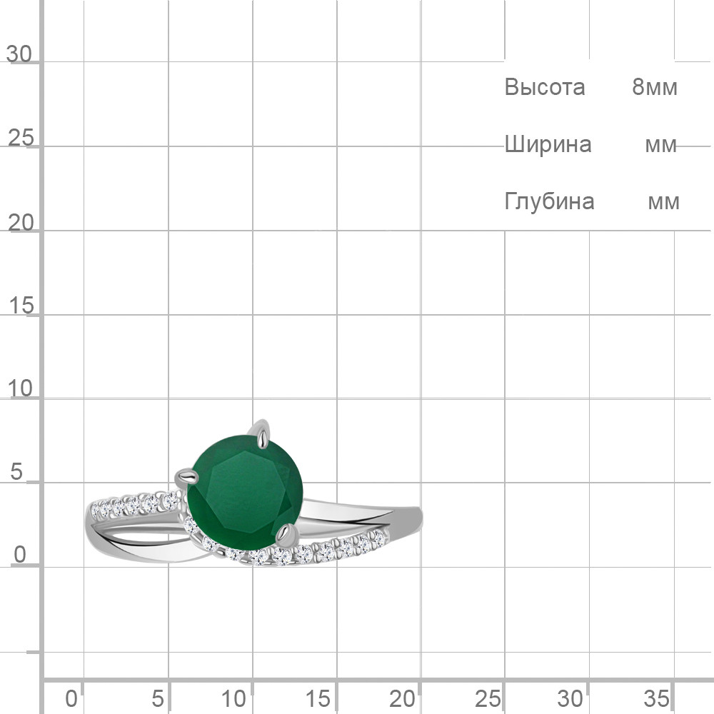 Серебряное кольцо Агат зеленый Фианит Aquamarine 6541209А.5 покрыто родием - фото 2 - id-p62993784