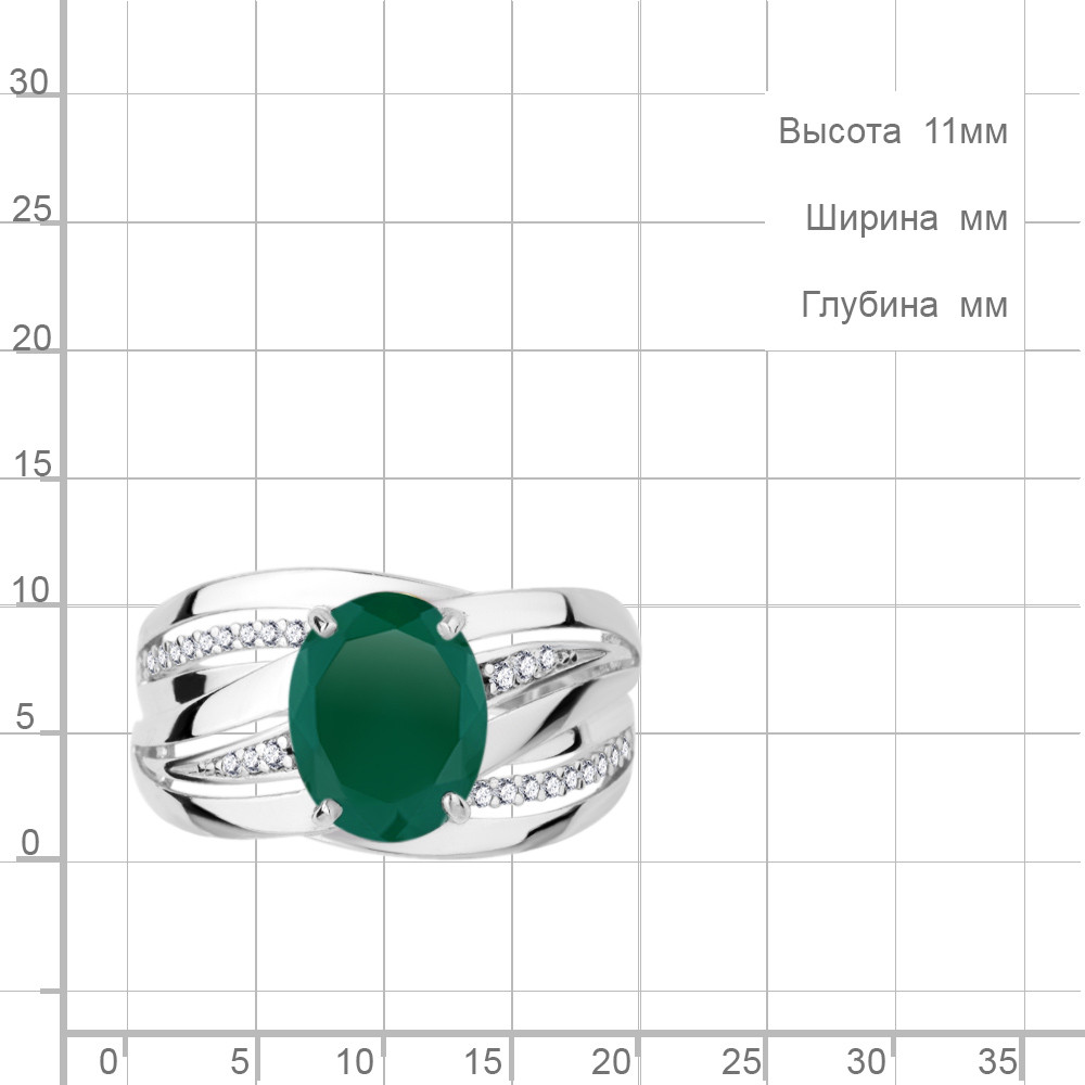 Серебряное кольцо Агат зеленый Фианит Aquamarine 6579209А.5 покрыто родием - фото 2 - id-p55164584