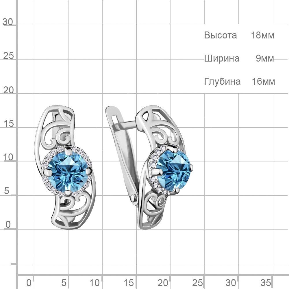 Серьги классика из серебра Топаз Свисс Блю Фианит Aquamarine 4429205А.5 покрыто родием - фото 2 - id-p102796075