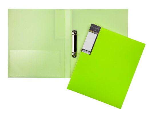 Папка пластиковая "Hatber HD", А4, на 2-х кольцах, 700мкм, корешок 25мм, серия "Diamond Neon - Зелёная", фото 2