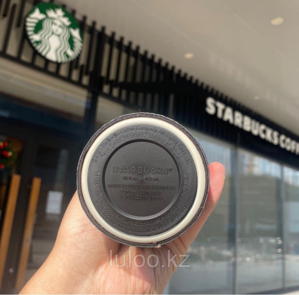 Термокружка Starbucks в кожаном чехле "белый мрамор", 473мл. - фото 5 - id-p111918958