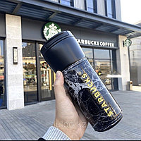 Термокружка Starbucks в кожаном чехле "черный мрамор", 473мл.