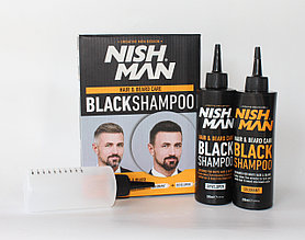 Шампунь двухкомпонентный "NISHMAN Hair&Beard Care Black Shampoo" для волос и бороды с тонирующим эффектом.