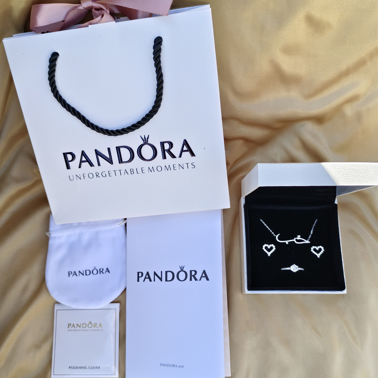 Серебряный комплект "Знай, что люблю" от Пандора Pandora Колье, кольцо и Серьги, 925 серебро - фото 1 - id-p111962864