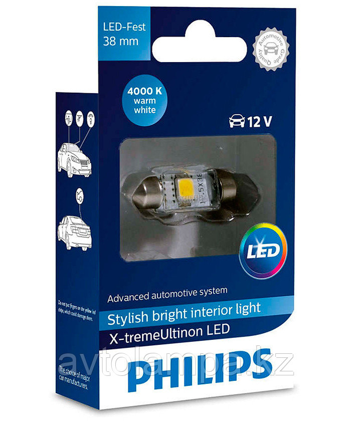 Philips 12940 Led 4000K 12V 1W (30мм) C5W C10W Festoon - фото 1 - id-p81362501