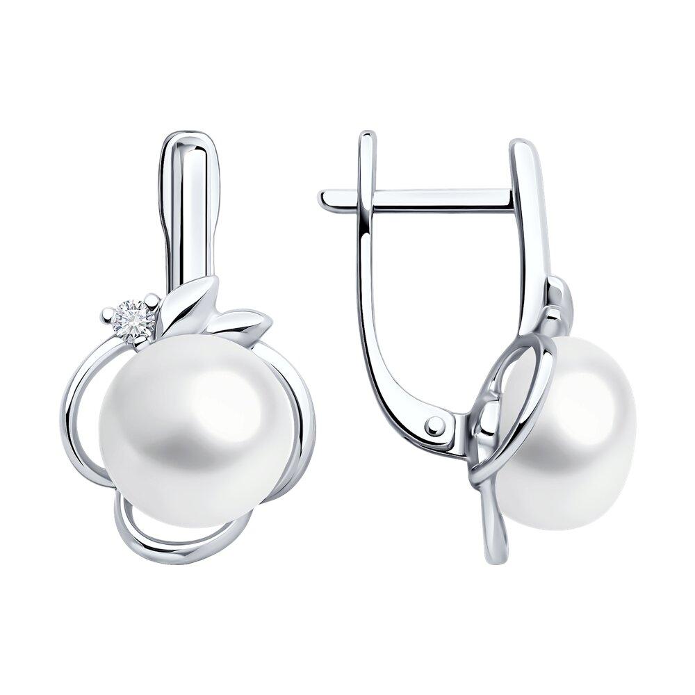 Серьги из серебра с жемчугом и фианитами  92022994, фото 1