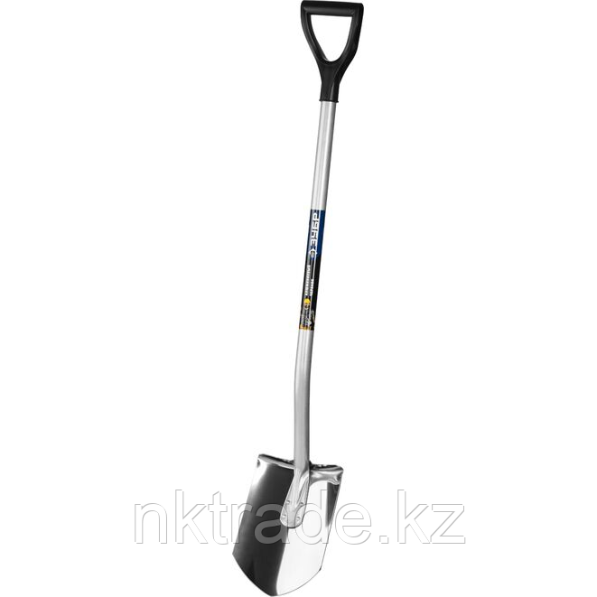 Лопата "Артель-НС" штыковая из нержавеющей стали, эргономичный алюминиевый черенок, с рукояткой, ЗУБР