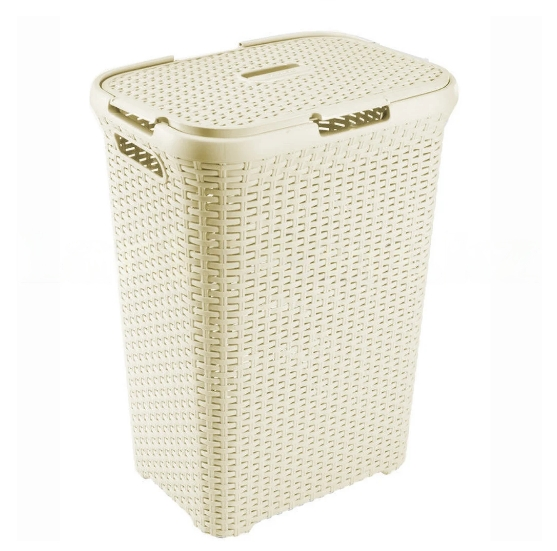 Корзина плетеная для белья пластиковая 65х35х45 см 60 л бежевая