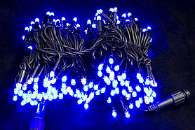 Уличная гирлянда нить, синий цвет, черный провод, 10 метров