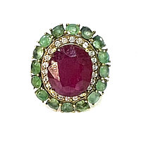 Роскошное кольцо с натуральным Рубином 16 мм и Изумрудами