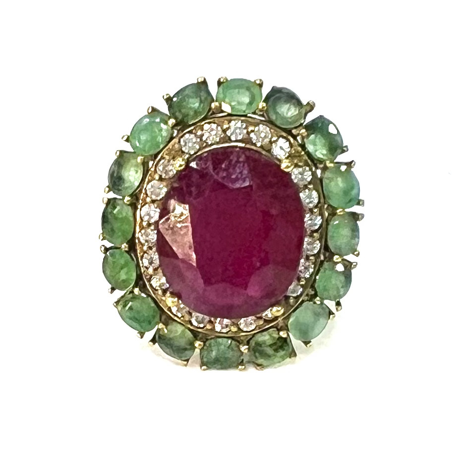 Роскошное кольцо с натуральным Рубином 16 мм и Изумрудами - фото 1 - id-p96230964