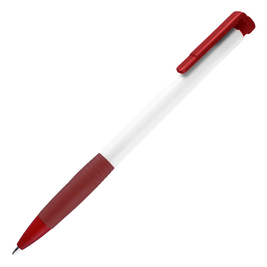 N13, ручка шариковая с грипом, пластик, белый, красный, Белый, -, 38013 08