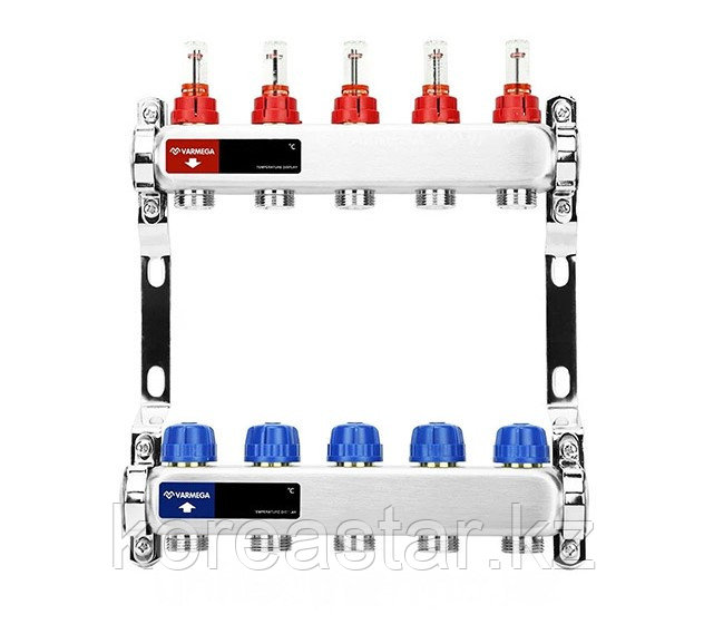 Коллекторная группа VARMEGA 1" 5х3/4"EK с расходомерами и регулирующими клапанами (нержавейка)